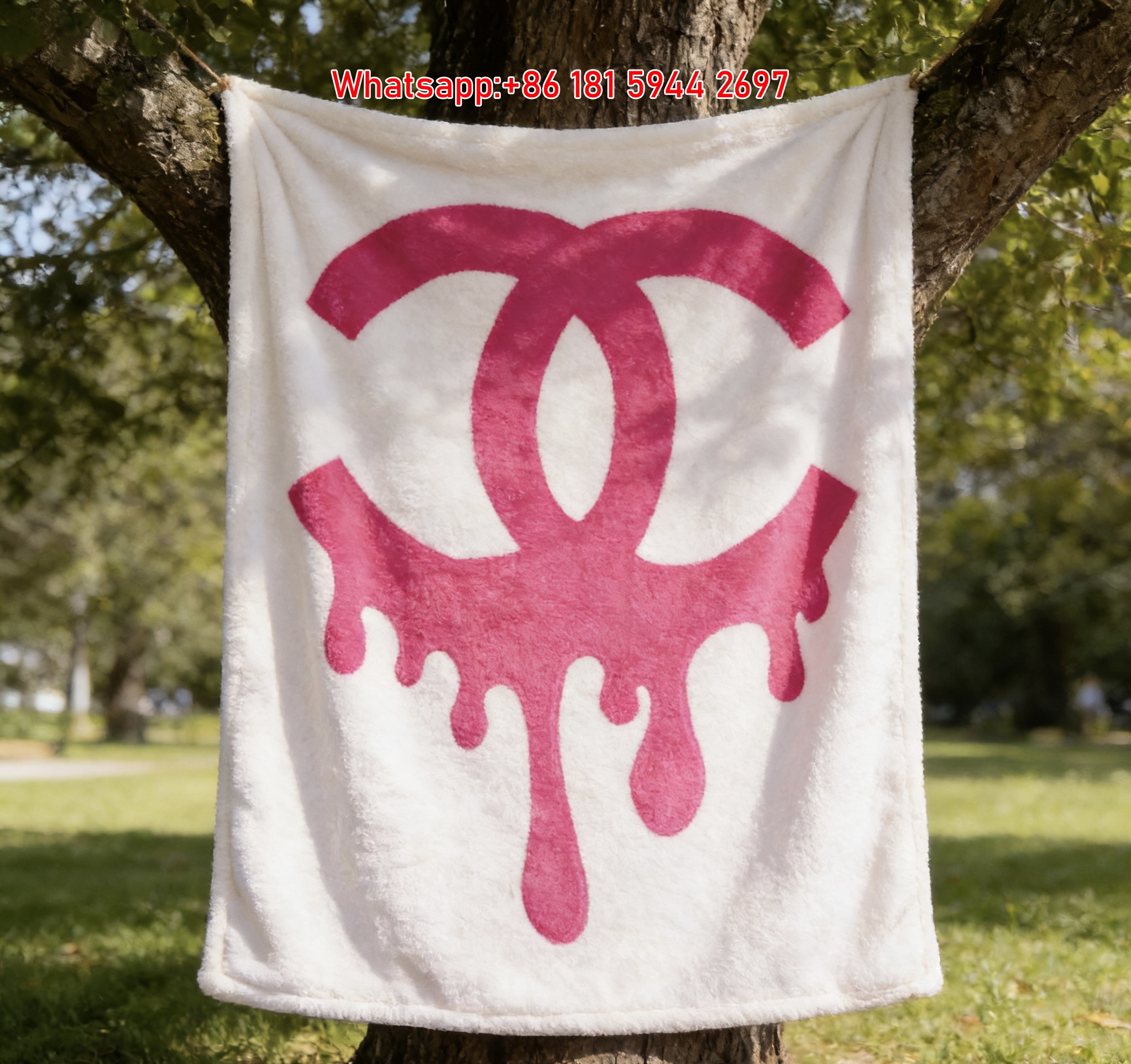 Chanel Hot Pink Dripping CC Logo Flannel Throw Blanket IMG_7047